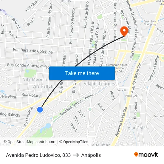 Avenida Pedro Ludovico, 833 to Anápolis map