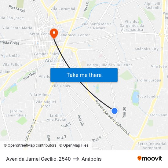 Avenida Jamel Cecílio, 2540 to Anápolis map