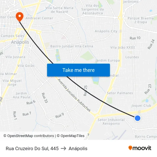 Rua Cruzeiro Do Sul, 445 to Anápolis map