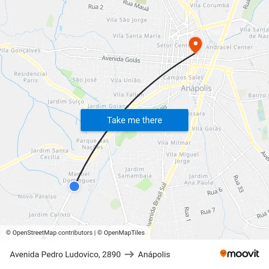 Avenida Pedro Ludovico, 2890 to Anápolis map