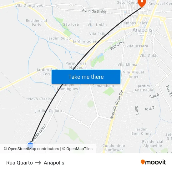 Rua Quarto to Anápolis map