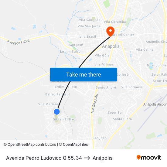 Avenida Pedro Ludovico Q 55, 34 to Anápolis map