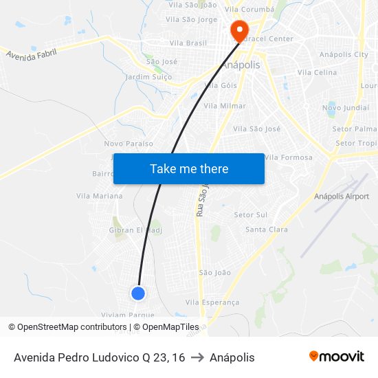 Avenida Pedro Ludovico Q 23, 16 to Anápolis map