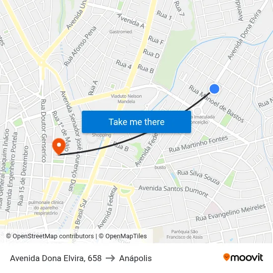 Avenida Dona Elvira, 658 to Anápolis map