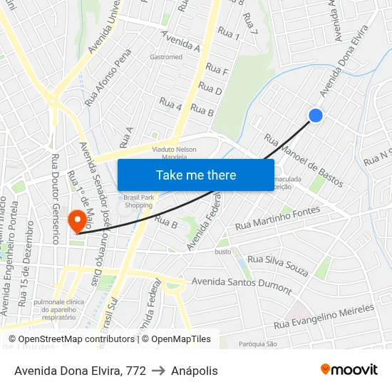 Avenida Dona Elvira, 772 to Anápolis map