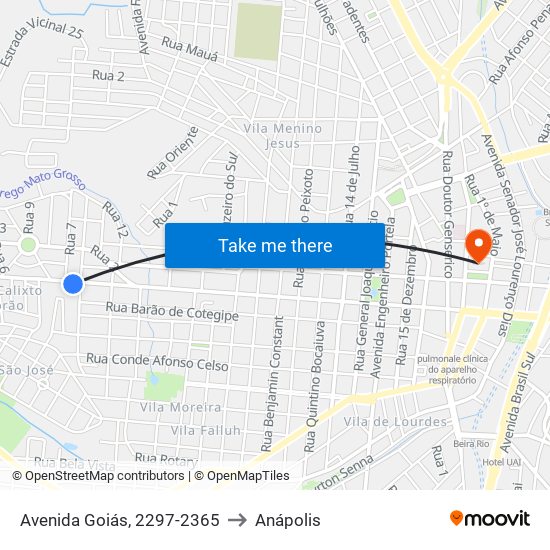 Avenida Goiás, 2297-2365 to Anápolis map