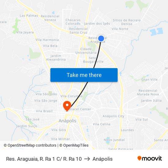 Res. Araguaia, R. Ra 1 C/ R. Ra 10 to Anápolis map