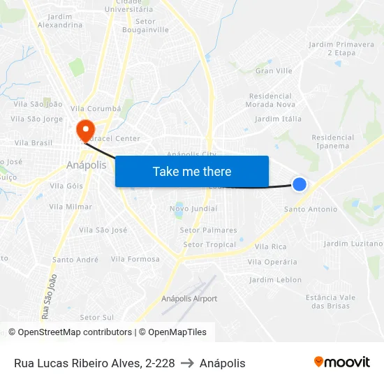 Rua Lucas Ribeiro Alves, 2-228 to Anápolis map