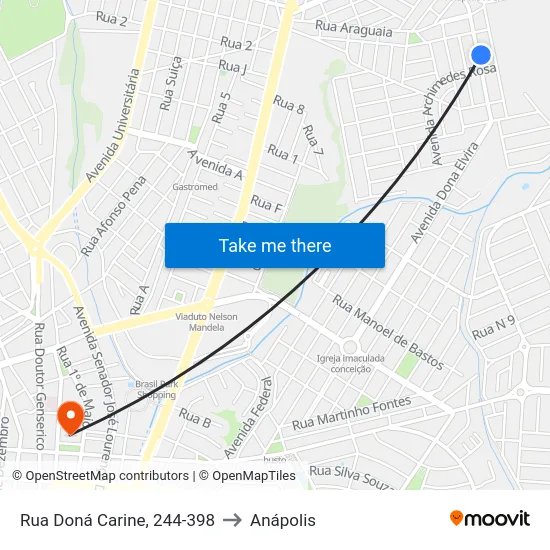 Rua Doná Carine, 244-398 to Anápolis map