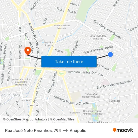 Rua José Neto Paranhos, 794 to Anápolis map