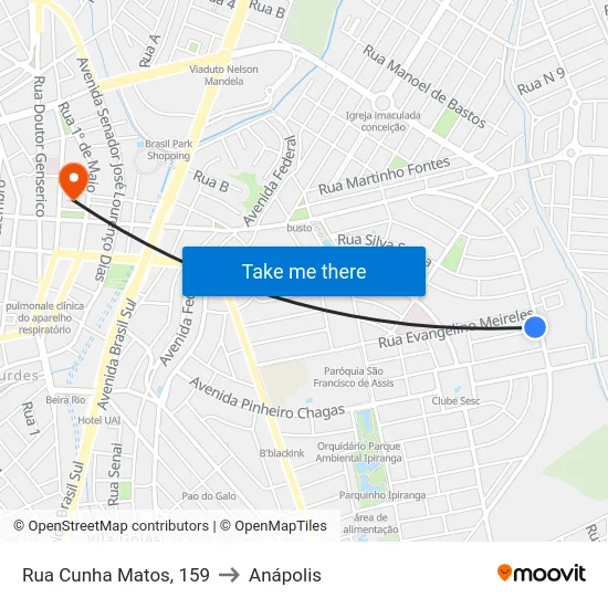 Rua Cunha Matos, 159 to Anápolis map
