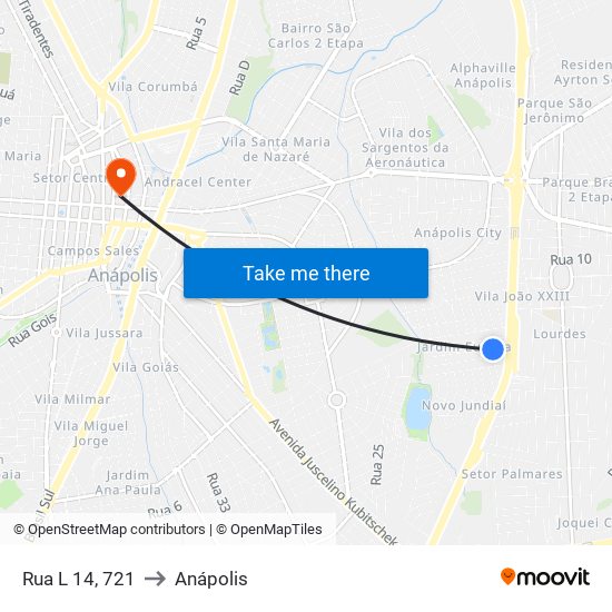 Rua L 14, 721 to Anápolis map