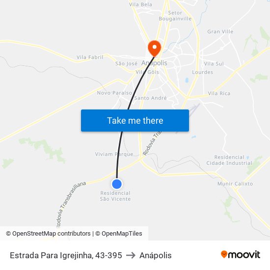Estrada Para Igrejinha, 43-395 to Anápolis map