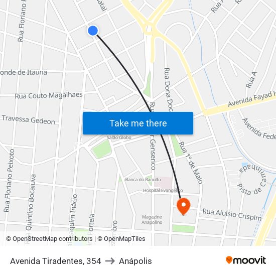 Avenida Tiradentes, 354 to Anápolis map