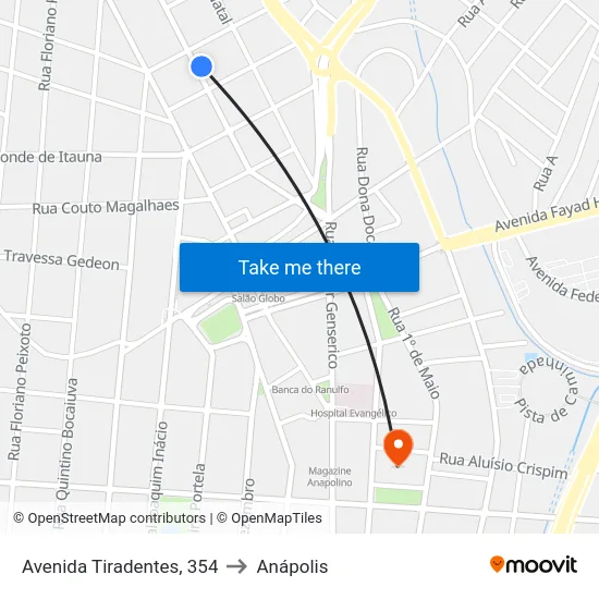 Avenida Tiradentes, 354 to Anápolis map
