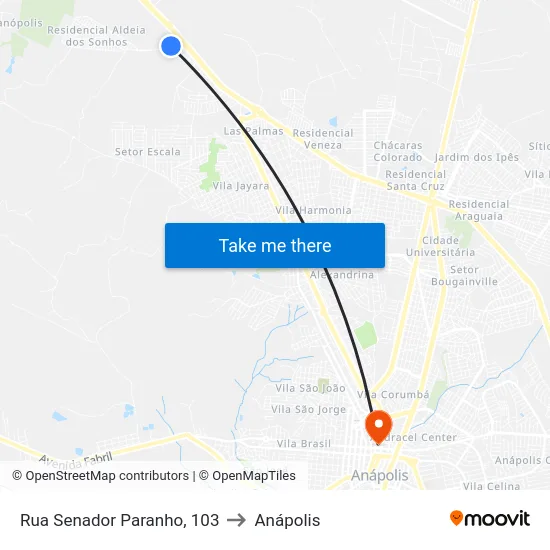 Rua Senador Paranho, 103 to Anápolis map