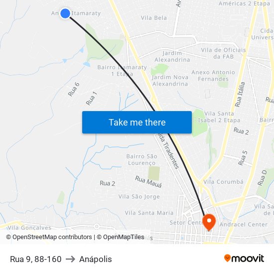 Rua 9, 88-160 to Anápolis map