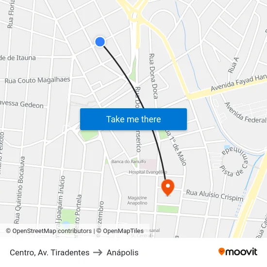 Centro, Av. Tiradentes to Anápolis map