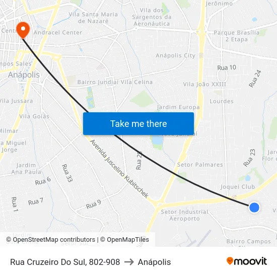Rua Cruzeiro Do Sul, 802-908 to Anápolis map