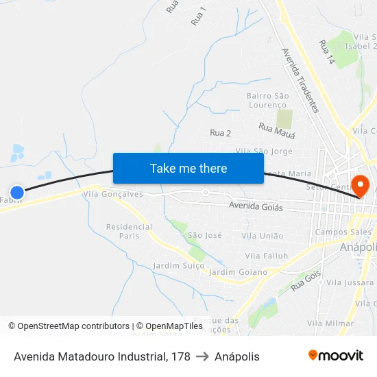 Avenida Matadouro Industrial, 178 to Anápolis map