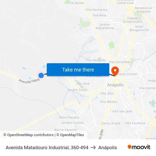 Avenida Matadouro Industrial, 360-494 to Anápolis map
