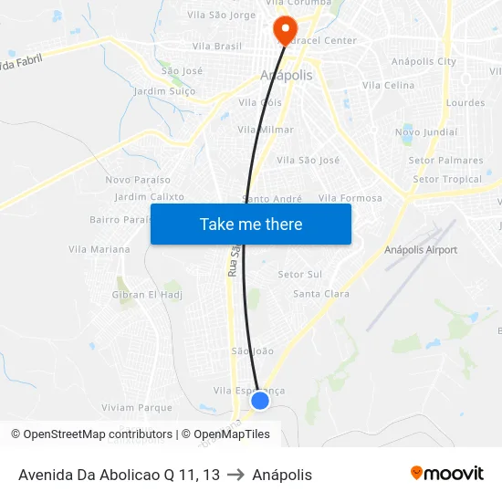 Avenida Da Abolicao Q 11, 13 to Anápolis map