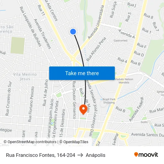 Rua Francisco Fontes, 164-204 to Anápolis map