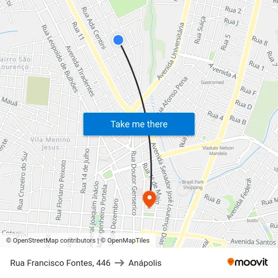 Rua Francisco Fontes, 446 to Anápolis map