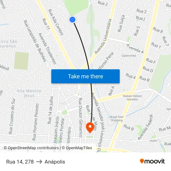 Rua 14, 278 to Anápolis map
