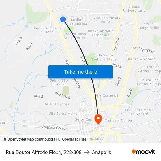 Rua Doutor Alfredo Fleuri, 228-308 to Anápolis map