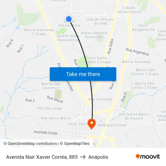 Avenida Nair Xavier Corrêa, 885 to Anápolis map