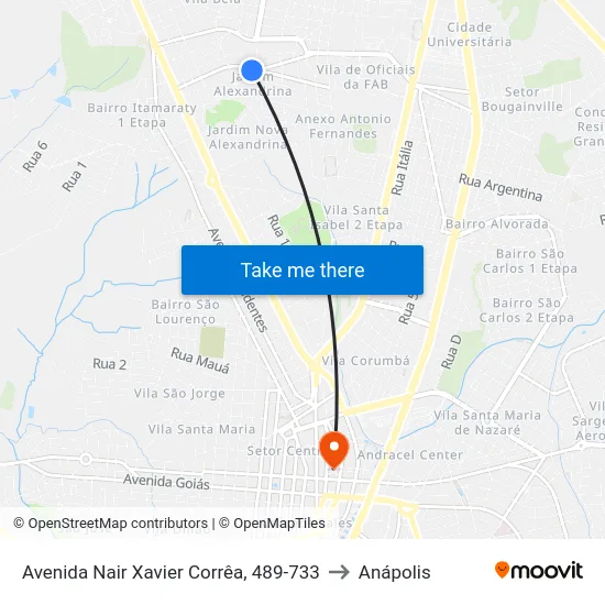 Avenida Nair Xavier Corrêa, 489-733 to Anápolis map