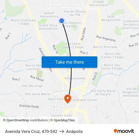 Avenida Vera Cruz, 470-542 to Anápolis map
