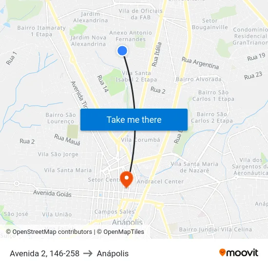 Avenida 2, 146-258 to Anápolis map
