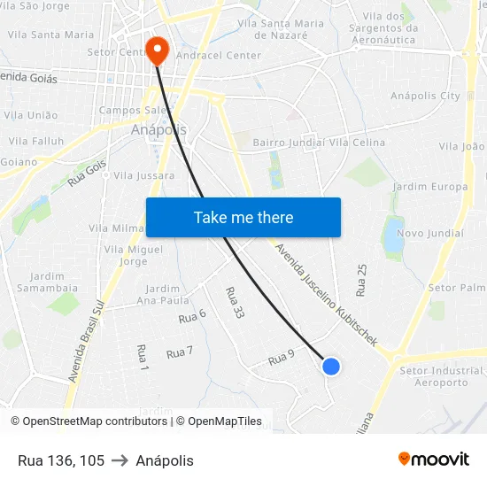 Rua 136, 105 to Anápolis map