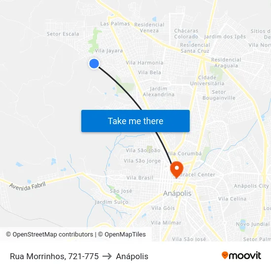 Rua Morrinhos, 721-775 to Anápolis map