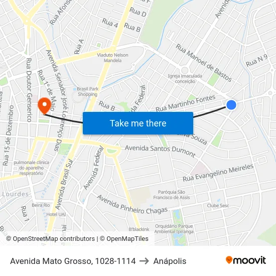 Avenida Mato Grosso, 1028-1114 to Anápolis map