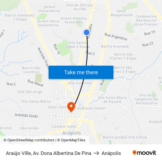 Araújo Ville, Av. Dona Albertina De Pina to Anápolis map