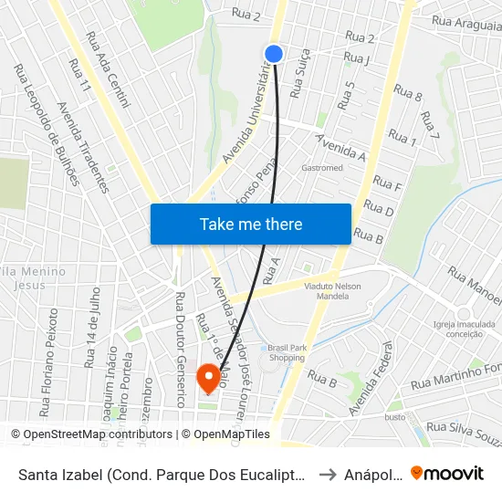 Santa Izabel (Cond. Parque Dos Eucaliptos) to Anápolis map