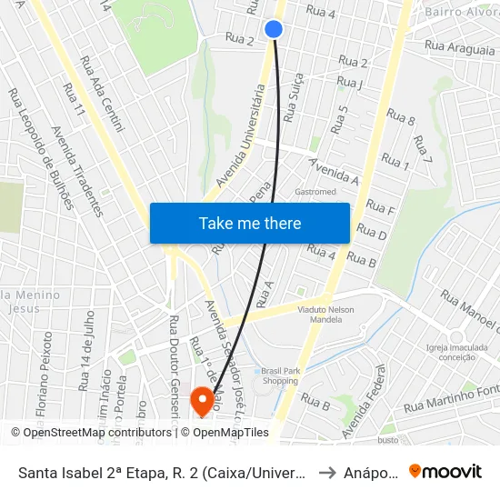 Santa Isabel 2ª Etapa, R. 2 (Caixa/Universal) to Anápolis map