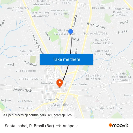 Santa Isabel, R. Brasil (Bar) to Anápolis map