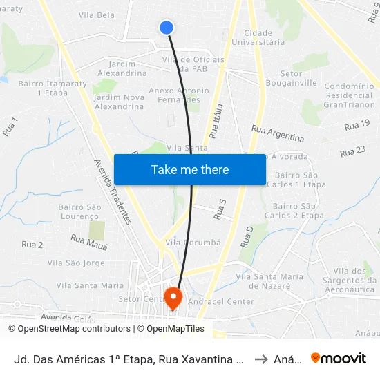 Jd. Das Américas 1ª Etapa, Rua Xavantina C/ Av. Bernardo Sayão to Anápolis map