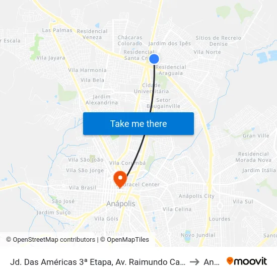 Jd. Das Américas 3ª Etapa, Av. Raimundo Carlos Costa E Silva C/ R. Cel. Barbosa to Anápolis map