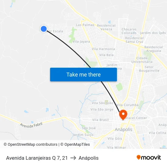 Avenida Laranjeiras Q 7, 21 to Anápolis map