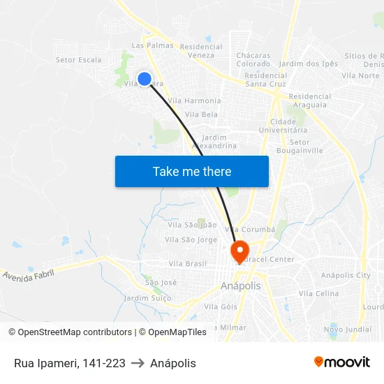 Rua Ipameri, 141-223 to Anápolis map