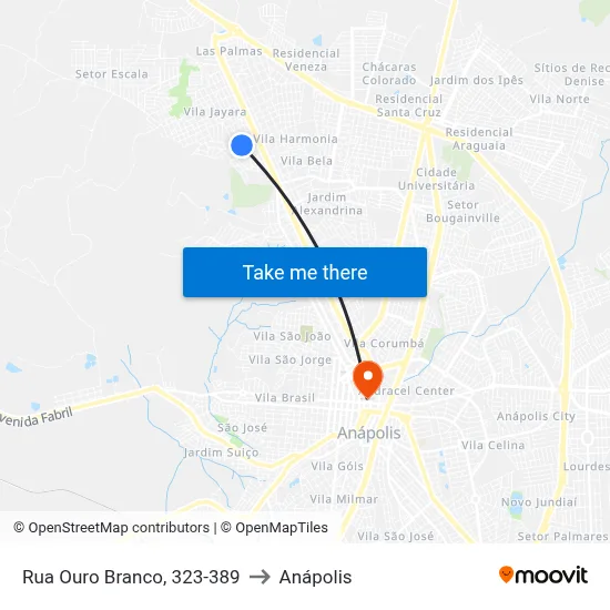 Rua Ouro Branco, 323-389 to Anápolis map