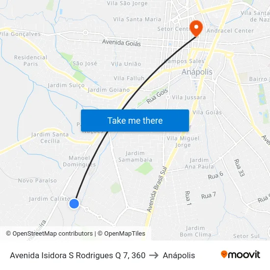 Avenida Isidora S Rodrigues Q 7, 360 to Anápolis map