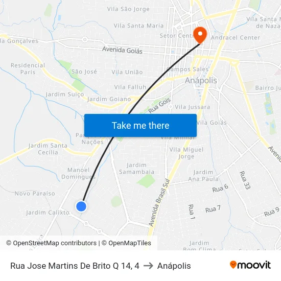 Rua Jose Martins De Brito Q 14, 4 to Anápolis map
