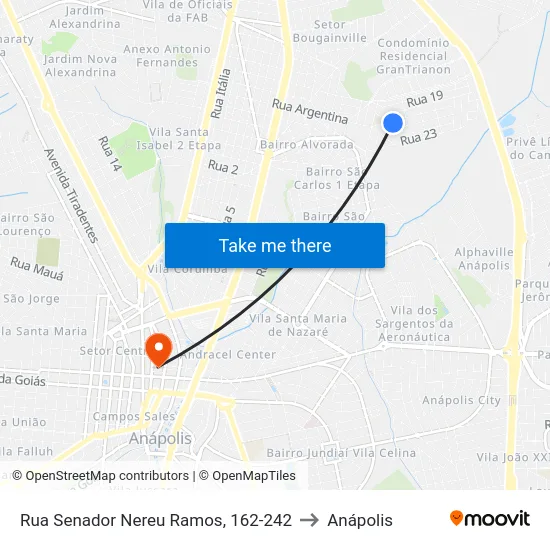 Rua Senador Nereu Ramos, 162-242 to Anápolis map