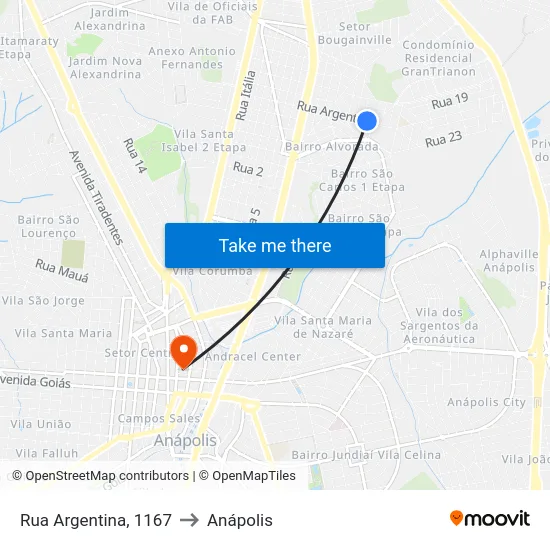 Rua Argentina, 1167 to Anápolis map